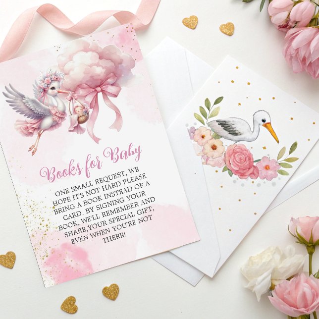 Bücher für Baby Card Stork & Cloud Baby Girl Showe Begleitkarte (Von Creator hochgeladen)