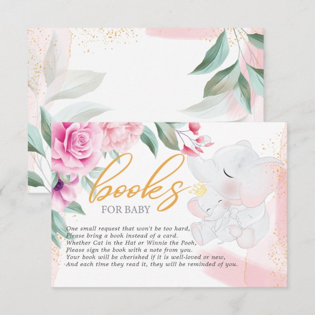 Bücher für Baby Elephant Elegante Mädchendusche Begleitkarte (Vorne/Hinten)