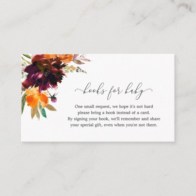 Bücher für Baby Fall Floral Rustic Baby Dusche Begleitkarte (Vorderseite)