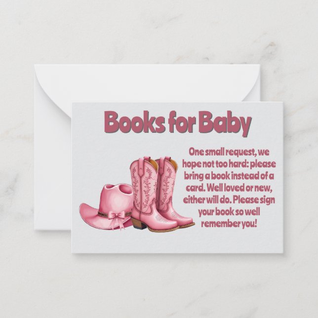 Bücher für Baby Girl and Diaper Raffle Cowboy Styl Mitteilungskarte (Vorderseite)