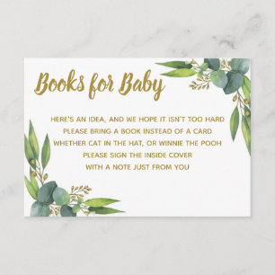 Bücher für Baby-Grün-GoldBabyparty-Einsatz Begleitkarte