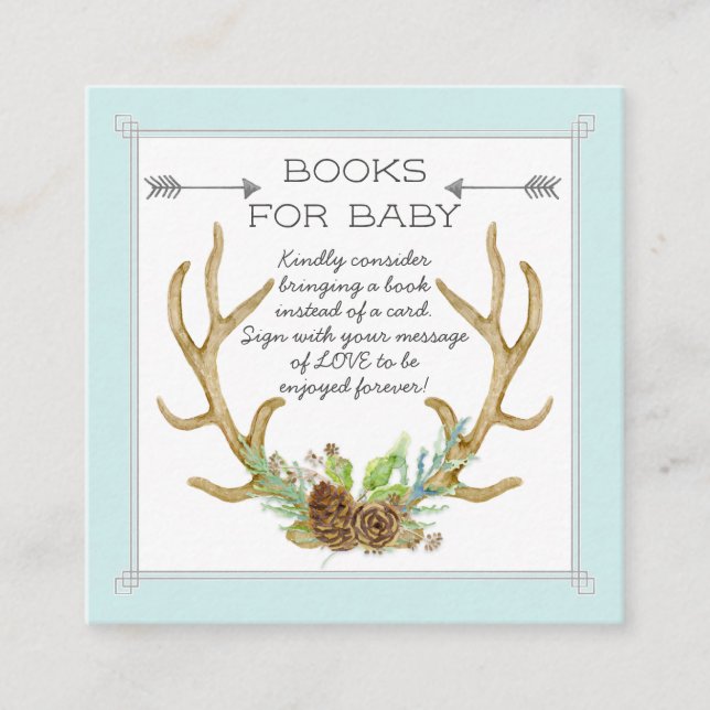 Bücher für Baby-Karte Boho Rotwild-Geweih-Waldholz Quadratische Visitenkarte (Vorderseite)