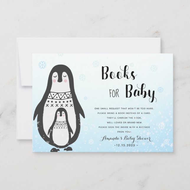 Bücher für Baby Penguins | Winter Baby Duschkarte Dankeskarte (Vorderseite)