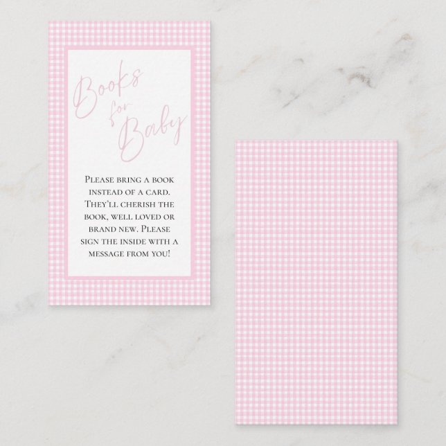 Bücher für Baby Pink Gingham Einschließungskarte Begleitkarte (Vorne/Hinten)