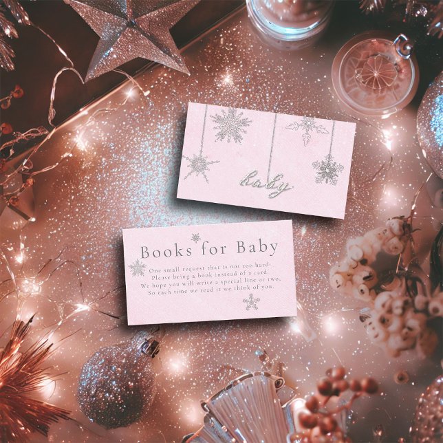 Bücher für Baby Pink Kristall Girl Babydusche Begleitkarte (books for baby enclosure card pink christmas winter girl shower invitation rhinestones glitter snow)
