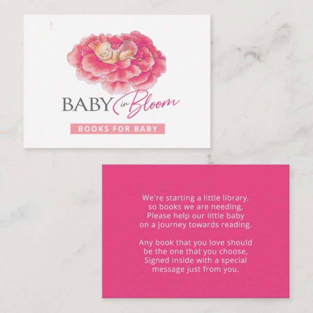 Bücher für Baby-Rosa-Baby in Blütenpackung Begleitkarte (Vorne/Hinten)