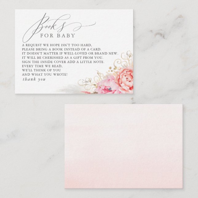 Bücher für Baby-Rosa-Blumenbezugskarte Begleitkarte (Vorne/Hinten)