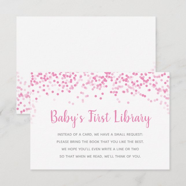 Bücher für Baby Shower Pink Confetti Duschkarte Einladung (Vorne/Hinten)