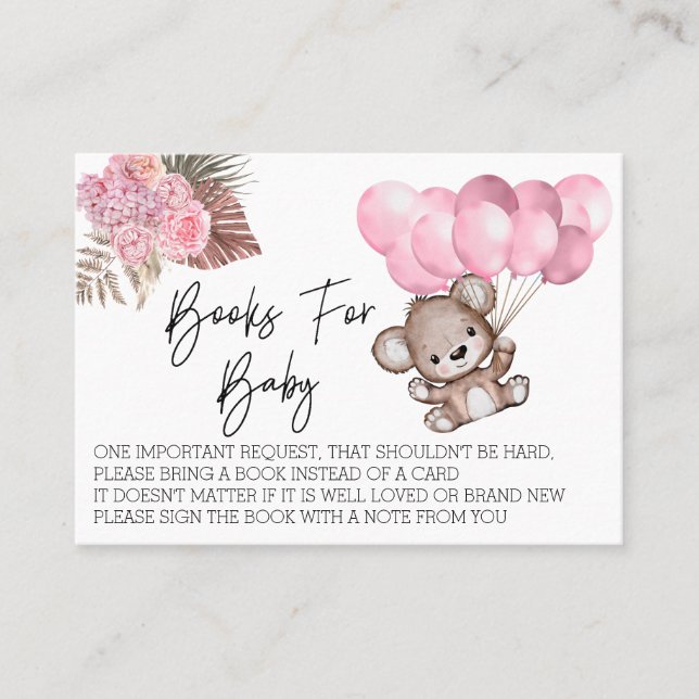 Bücher für Baby Shower Teddy Bear Balloons Boho Visitenkarte (Vorderseite)