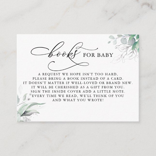 Bücher für Baby Silver Greenery Request Card Begleitkarte (Vorderseite)