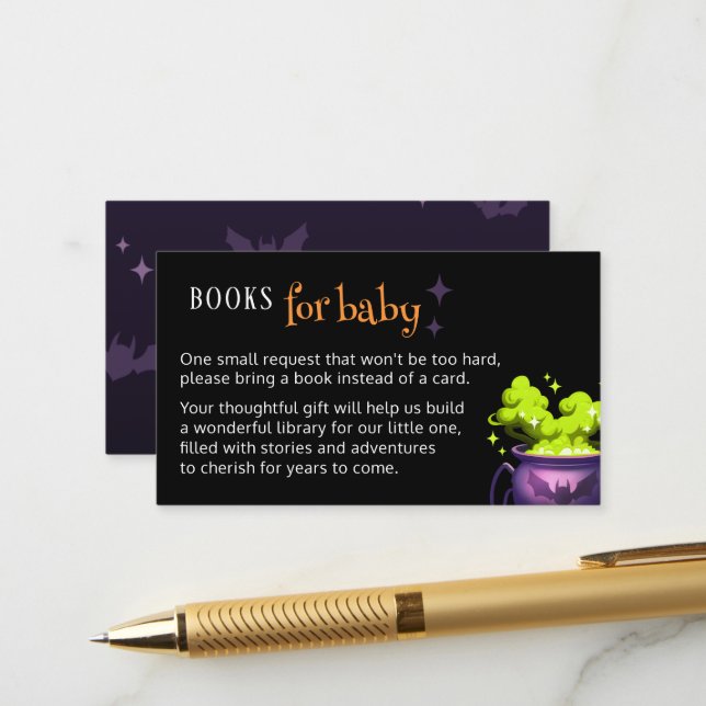 Bücher für Baby Spooky Green Cauldron Baby Dusche Begleitkarte (Vorderseite/Rückseite Beispiel)