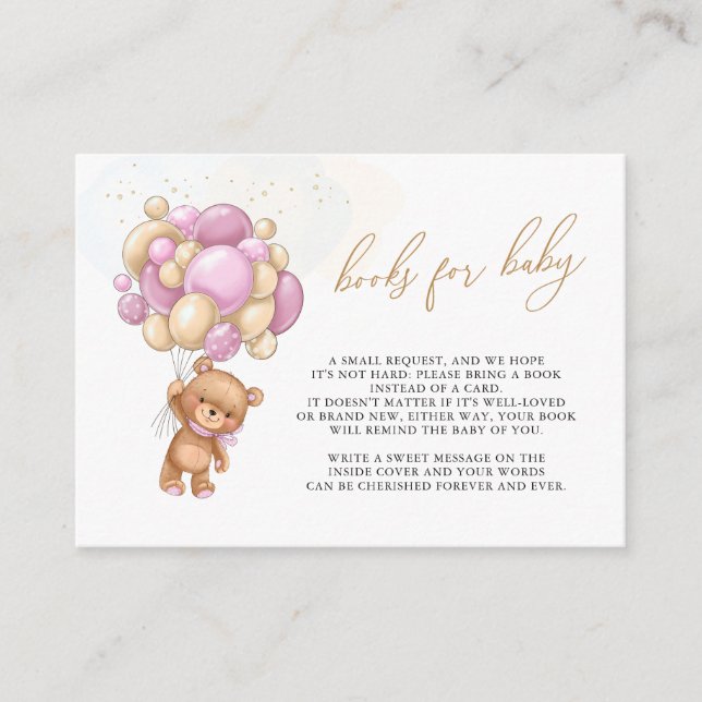 Bücher für Baby Teddy Bear Pink Balloons Umschließ Begleitkarte (Vorderseite)