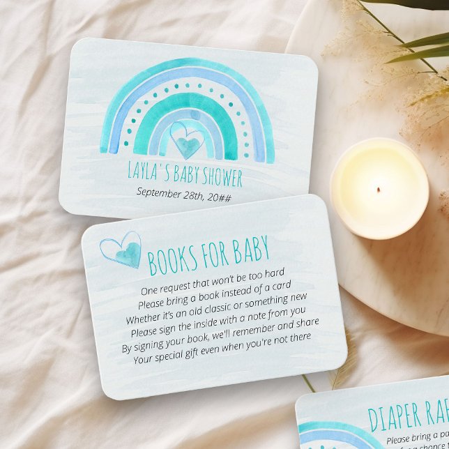 Bücher für Baby Turquoise Rainbow Baby Dusche Begleitkarte (Books for Baby request card with blue rainbow)