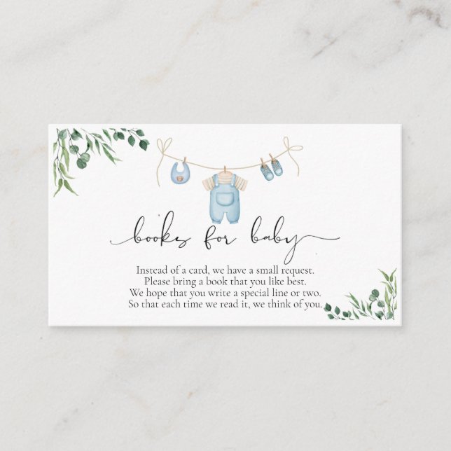 Bücher für Baby Wäscherei Blue Greenery Baby Dusch Begleitkarte (Vorderseite)