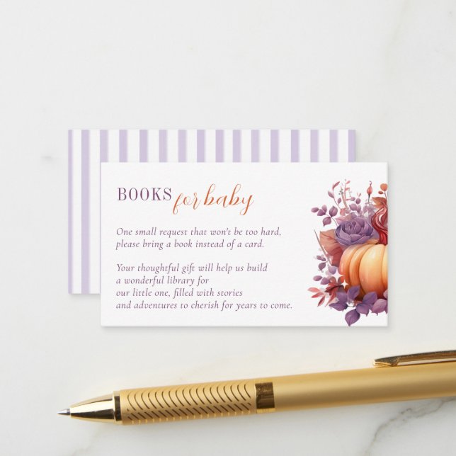 Bücher für Baby Watercolor Pumpkin Baby Dusche Begleitkarte (Vorderseite/Rückseite Beispiel)