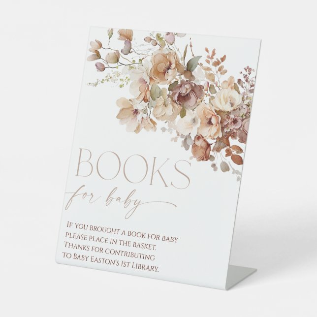 Bücher für Babyboho Herbst rustikal florale Sockelschild (Vorderseite)