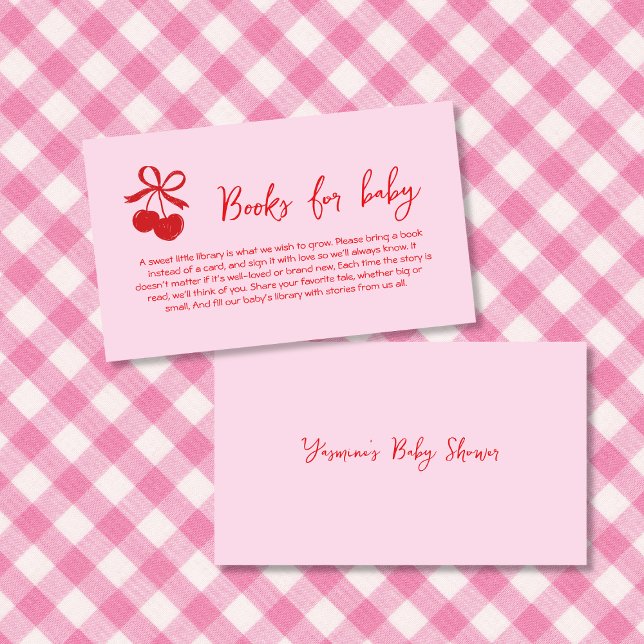 Bücher für Babygebäck Kirsche Rosa und Rote Hand g Begleitkarte (Books For Baby Bow Cherry Pink & Red Hand Drawn Enclosure Card)