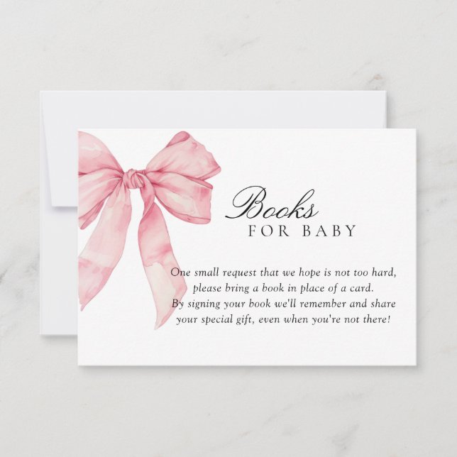 Bücher für Babykarte, Pink Bow Girl Babydusche Einladung (Vorderseite)