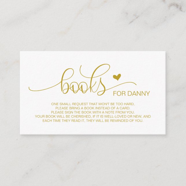 Bücher für das Baby, handgeschriebenes Gold-Script Begleitkarte (Vorderseite)