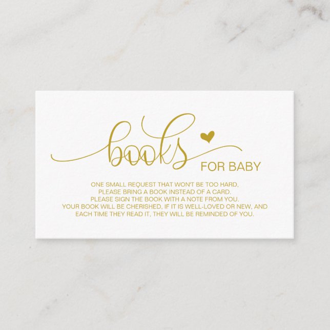 Bücher für das Baby, handgeschriebenes Gold-Script Begleitkarte (Vorderseite)