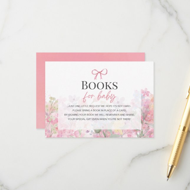 Bücher für die Girl-Aquarell-Rosa-Bube Begleitkarte (Vorderseite/Rückseite Beispiel)