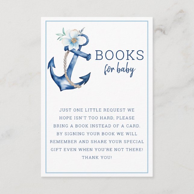 Bücher für die Kinderkarte | Nautical Blue Anchor  Begleitkarte (Vorderseite)