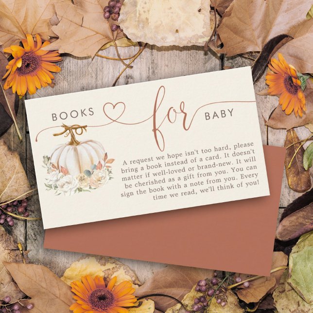 Bücher für rustikale Pumpkin-Bläserdusche Begleitkarte (Featuring a charming design that includes pumpkins on this books for baby enclosure card for shower.)