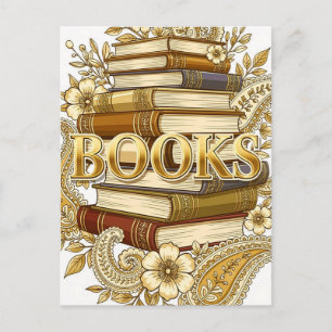 Bücher Gold-Ton-Kunst Leser Schriftsteller Bibliop Postkarte