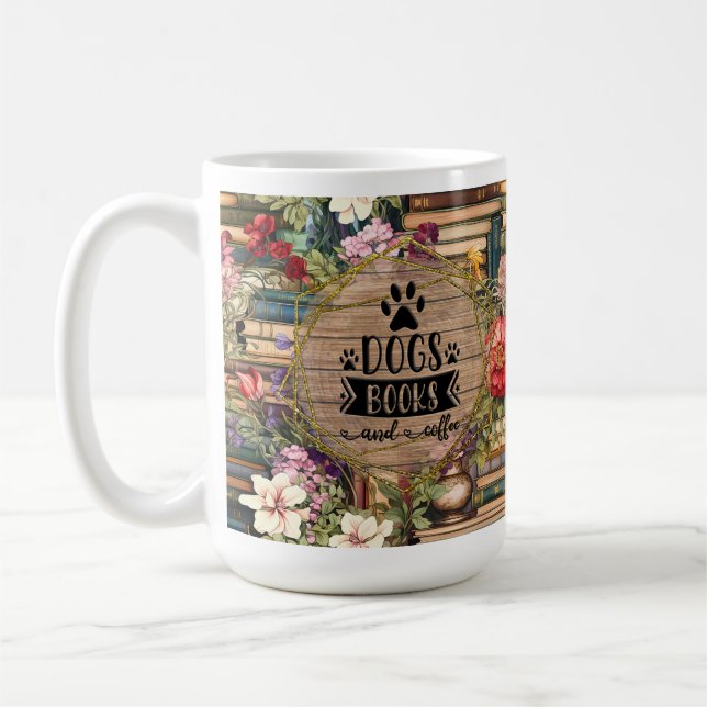 Bücher Hunde Kaffee Liebhaber Mug Geschenk, Gesche Kaffeetasse (Links)