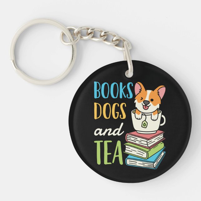 Bücher, Hunde und Tee Schlüsselanhänger (Vorderseite)