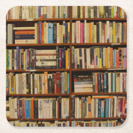 Bücher in der Bibliothek Rechteckiger Pappuntersetzer