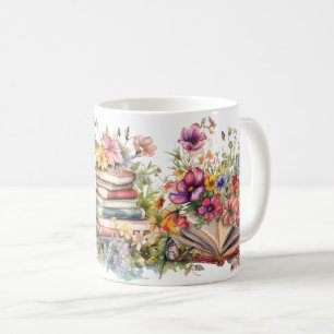 Bücher in einem Feld mit Wildblumen Tasse