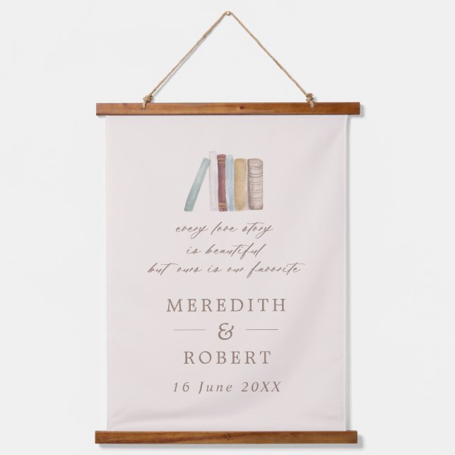 Bücher jeder Liebe Personalisierte Hochzeit Wandteppich Mit Holzrahmen (Vorderseite)