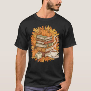 Bücher Kaffee Herbst Blätter Und Kürbisse Vintage  T-Shirt