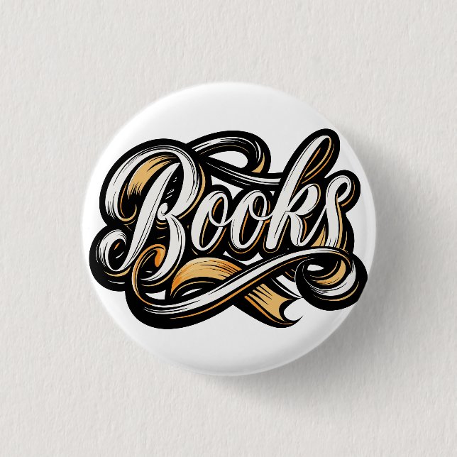 Bücher Kalligrafie Design Tattoo Ribbon Stil Button (Vorderseite)