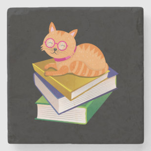 Bücher - Katze und Bücher Geschenk für Buchliebhab Steinuntersetzer