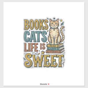Bücher Katzen Das Leben Ist Süß Vintage Katzenlese Aufkleber