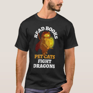 Bücher Katzen Dragon Bookworm Lesen Bibliop T-Shirt