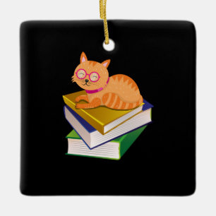 Bücher - Katzen und Bücher - Geschenk des Buches Keramikornament