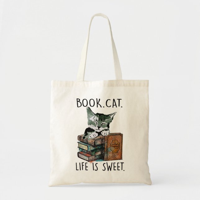Bücher Katzenleben ist süße Katzen Buch Liebhaber  Tragetasche (Vorne)