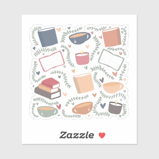 Bücher, Kerzen und Tee Aufkleber (Blatt)