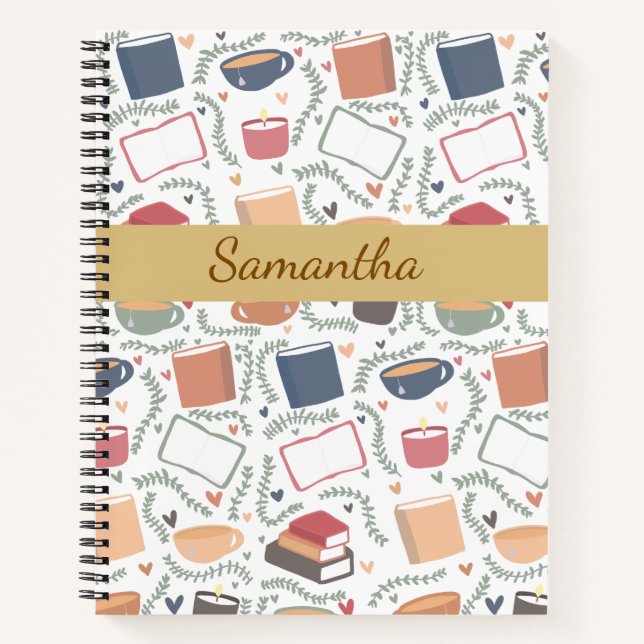 Bücher, Kerzen und Tee Notizbuch (Vorderseite)