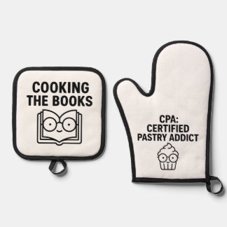 Bücher kochen - Lustiger Buchhaltungs-Wortwitz Ofenhandschuh & Topflappen-Set