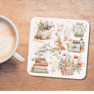Bücher Pilz Floral Whimsical Cottagecore Kunst Getränkeuntersetzer