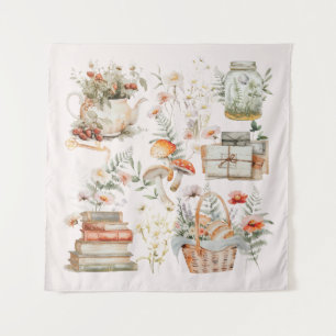 Bücher Pilz Floral Whimsical Cottagecore Kunst Wandteppich