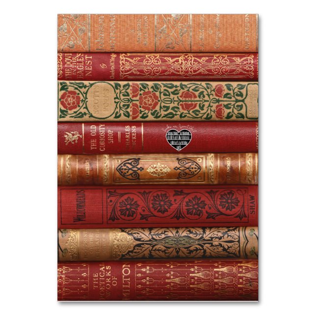 Bücher sind ein schönes Lesezeichen mit Buchrücken Tischnummer (Vorderseite)