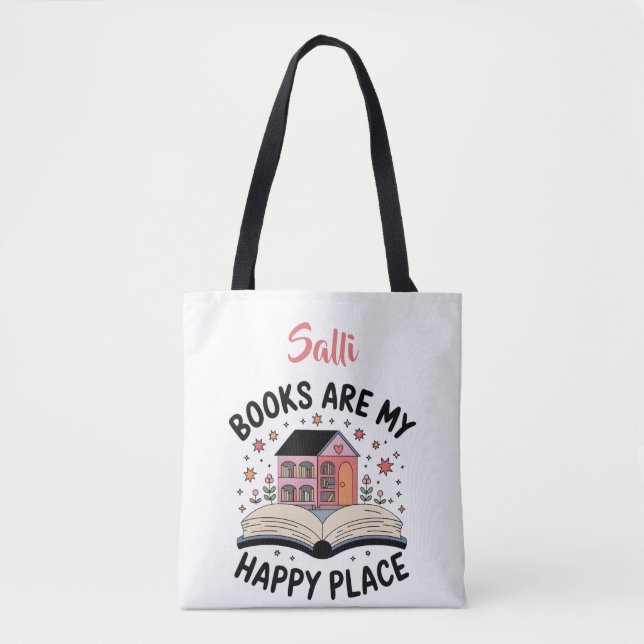Bücher sind meine glückliche Stelle Personalisiert Tasche (Vorderseite)