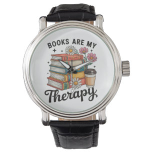 Bücher sind meine Therapie Retro Floral Leserliebe Armbanduhr