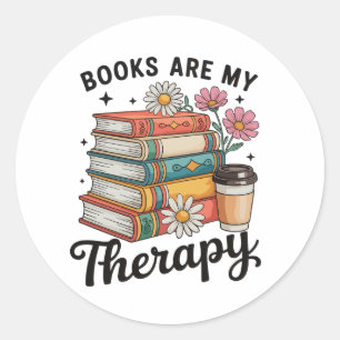 Bücher sind meine Therapie Retro Floral Leserliebl Runder Aufkleber