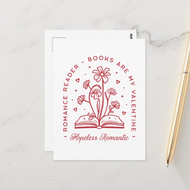 Bücher sind meine valentine hoffnungslose romantis postkarte (Vorderseite/Rückseite Beispiel)